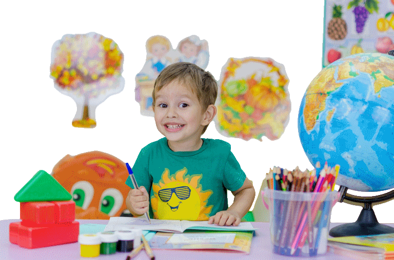 ילד עם צבעים שקוף